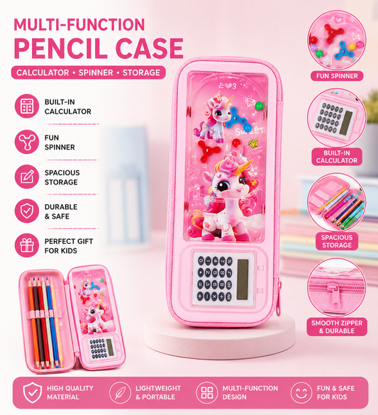 1881117 Calculator Plastic Pencil Box , With Game On top Cover - Pouch {Random Design}