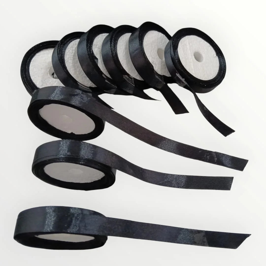 20038 { Pack of 10 } Pcs 1/2 Inch Black Satin Ribbon 10 Mtr Each Decoration, Gift Wrapping, Multi-Purpose Use