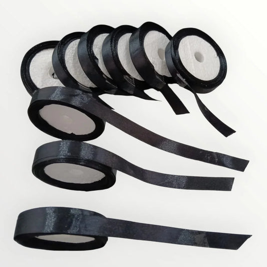20038 { Pack of 10 } Pcs 1/2 Inch Black Satin Ribbon 10 Mtr Each Decoration, Gift Wrapping, Multi-Purpose Use