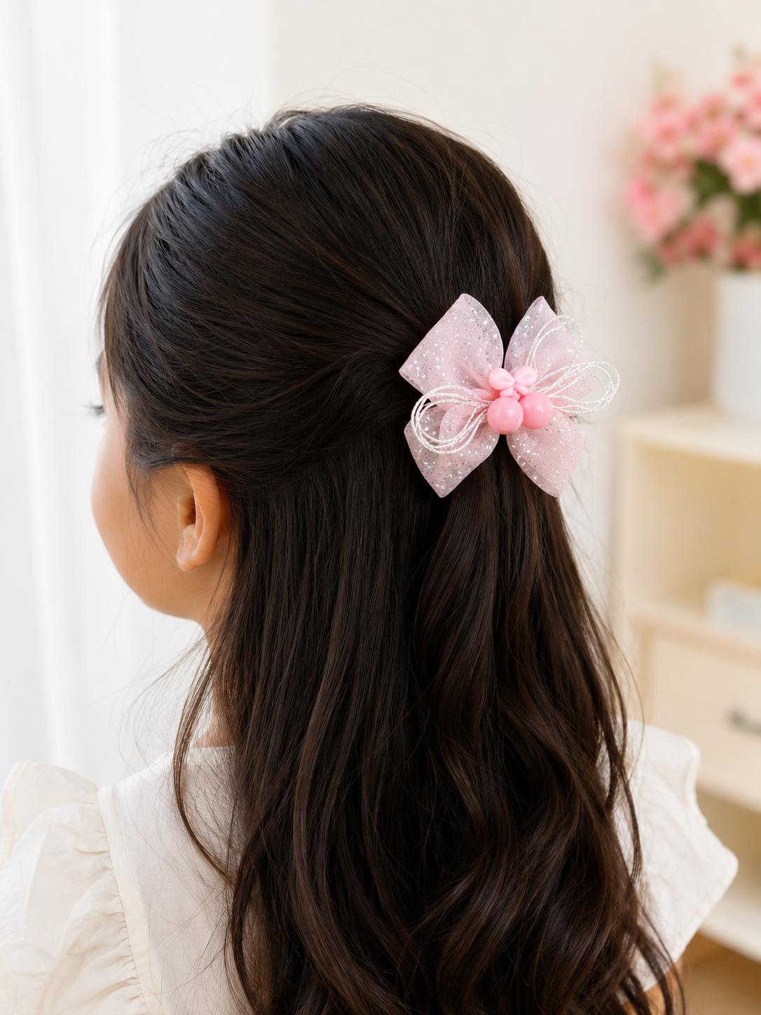 20903 {Pack of 10} Cute Pastel Hair Bow Clips | Sparkle Net Ribbon Hair Accessories