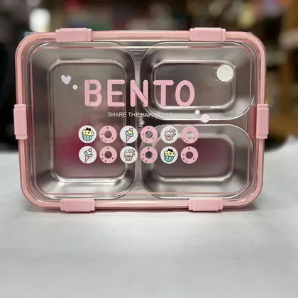 GBR-755   3 Compartment Steeliness Lunch box for Kids {Random Color}