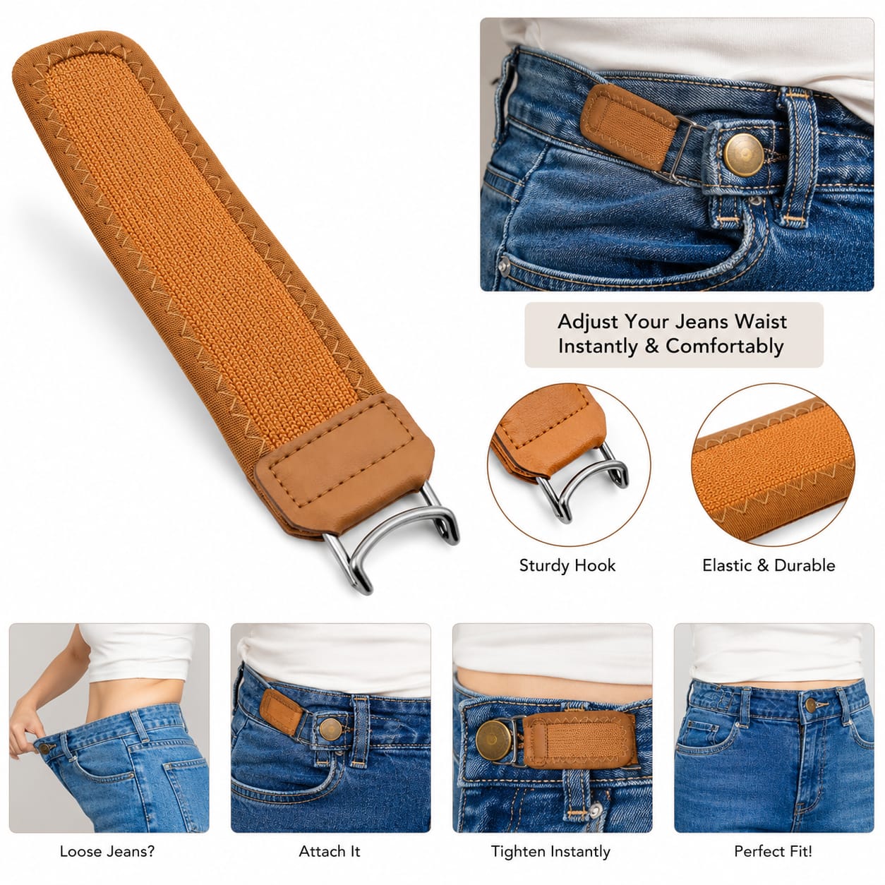 21053 Adjustable Jeans Waist Extender Hook – Elastic Waistband Tightener for Perfect Fit
