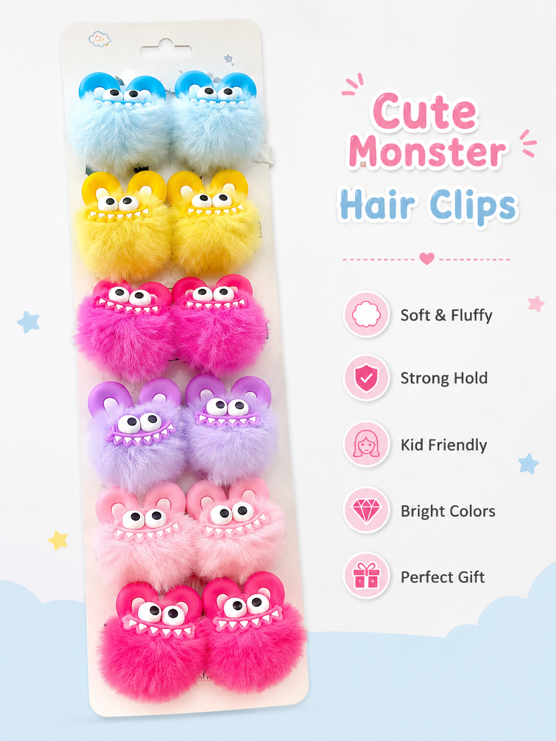 20639 Labubu Big Eyes Cute Ears Fur Ball Hairpins Sweet Girl Side Hair Clip Hair Accessories for Women
