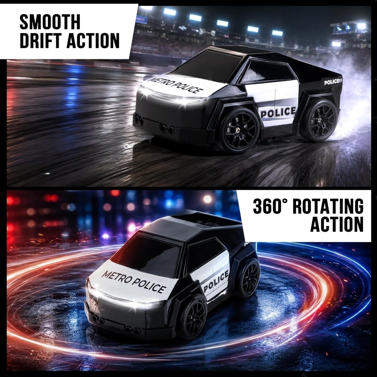 20873 Mini Police Drift Car for Kids with Spray Mist Effect, LED Lights, Music & 360° Drift Stunt Car Toy Rechargeable Mini Police Vehicle for Boys Girls