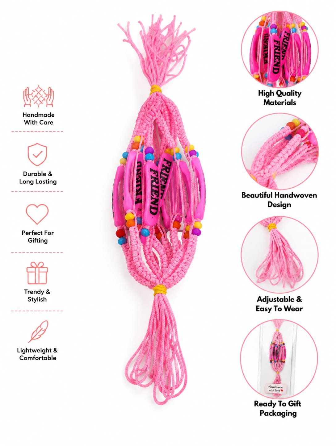 20807 {Pack of 12} Handmade Friendship Bands Bracelet for Boys & Girls | Adjustable Thread Band | Colorful Beaded Wristband | Gift for Friends {Multicolor}