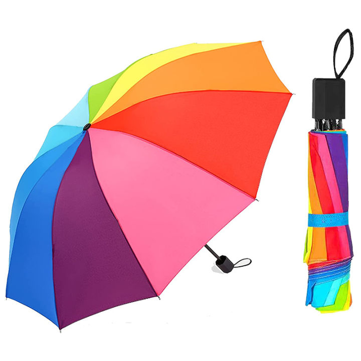 20718 Rainbow Fold Umbrella Women and Men Non-automatic 3 Fold Umbrella Popular Creative Three Folding Adults Children Umbrella