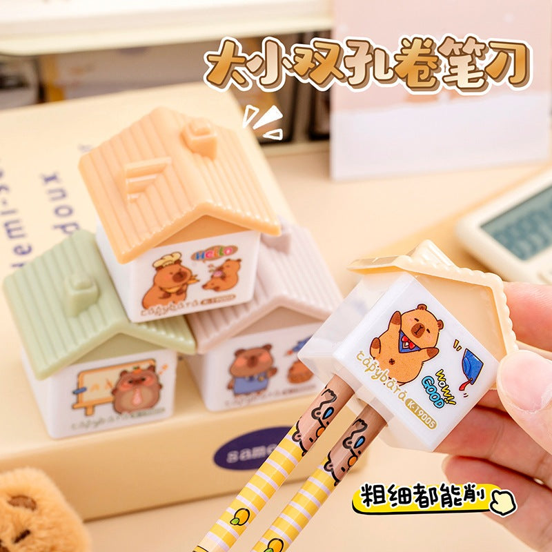 20363 Cartoon Pencil Sharpener Double Hole Mini Manual Sharpener Portable Student School Supplies Gift