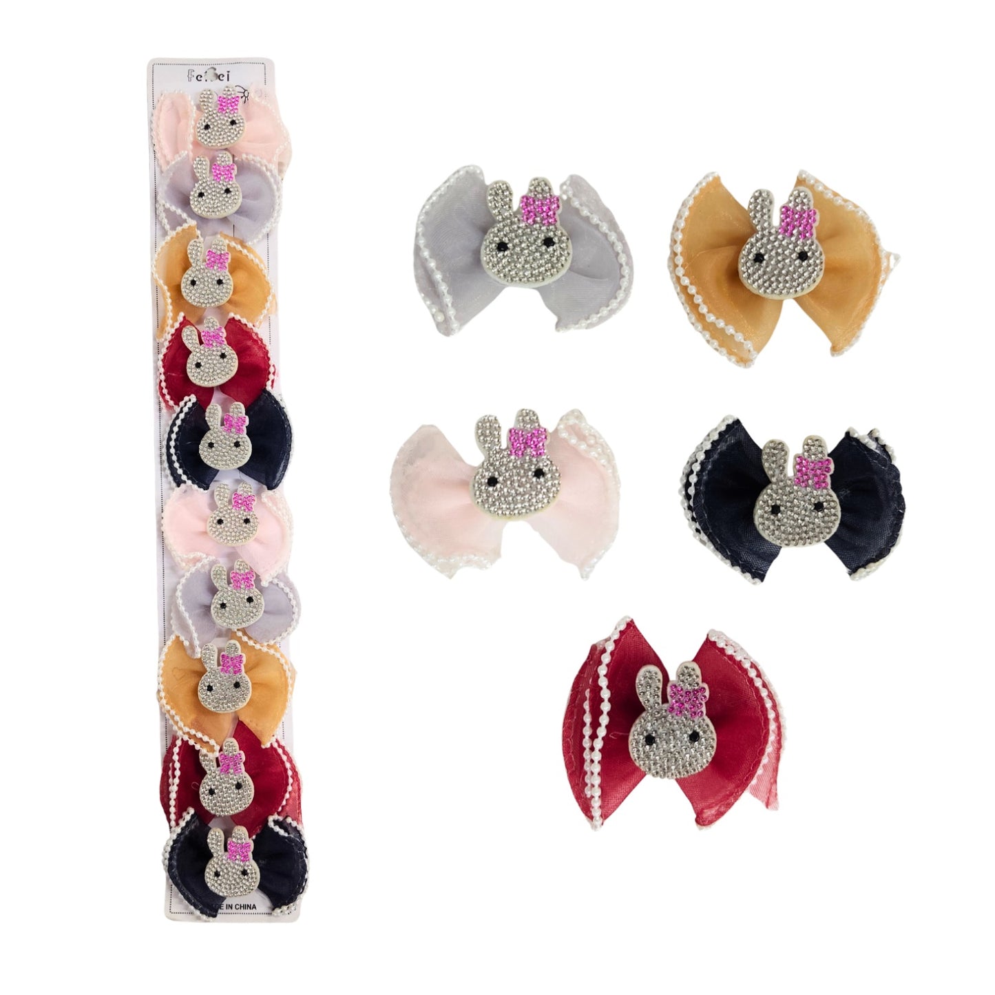 20618 {Pack of 10} Multicolour Fancy Bow Shaped Hair Pins For Womens and Girls