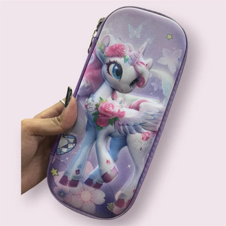 11344 3D Unicorn Cover Large Capacity Pencil Case Compass with Compartments School Supply Organizer for Students Stationery Box Cosmetic Zip Pouch Bag