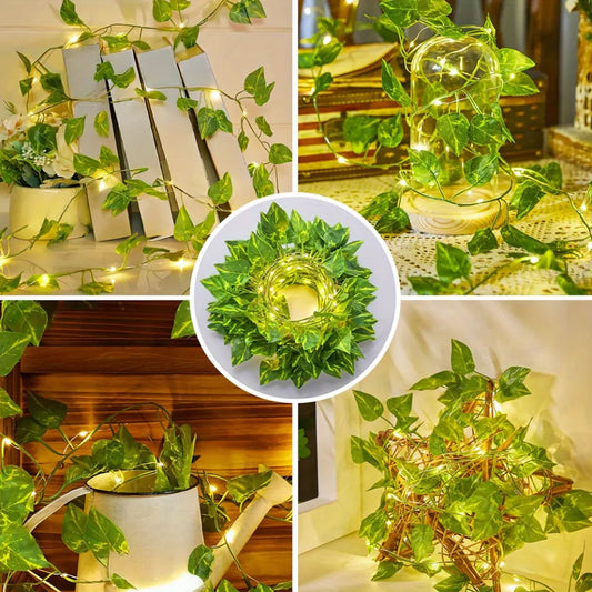21114 Minetom Vine Fairy Lights  LED Green Pothos Garland Light with Remote Control - Hanging Leaf String Lights for Girls Bedroom Dorm Room Wall Decorations {size-18*9*10cm}