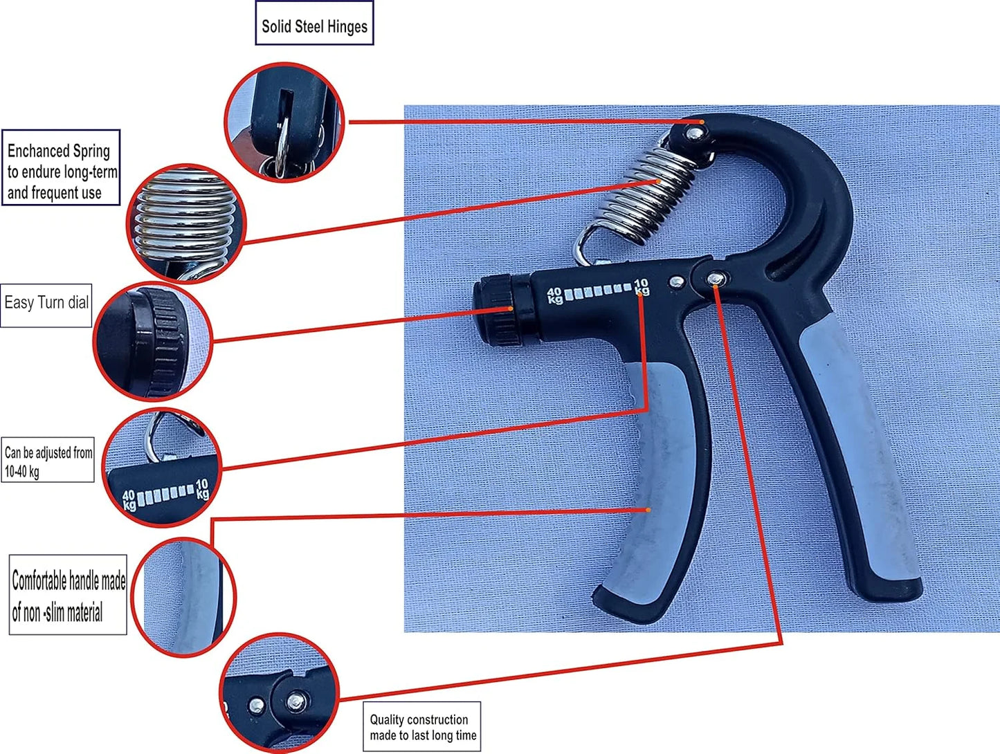 10090 Hand Grip Strengthener with Counter 5-60kg Adjustable Resistance Fitn Hand Exerciser for Muscle Building Wrist Training