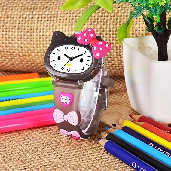 6039 Analog Child Kids Children Hello Kitty Watch for Girls Unbreakable Silicone Strap