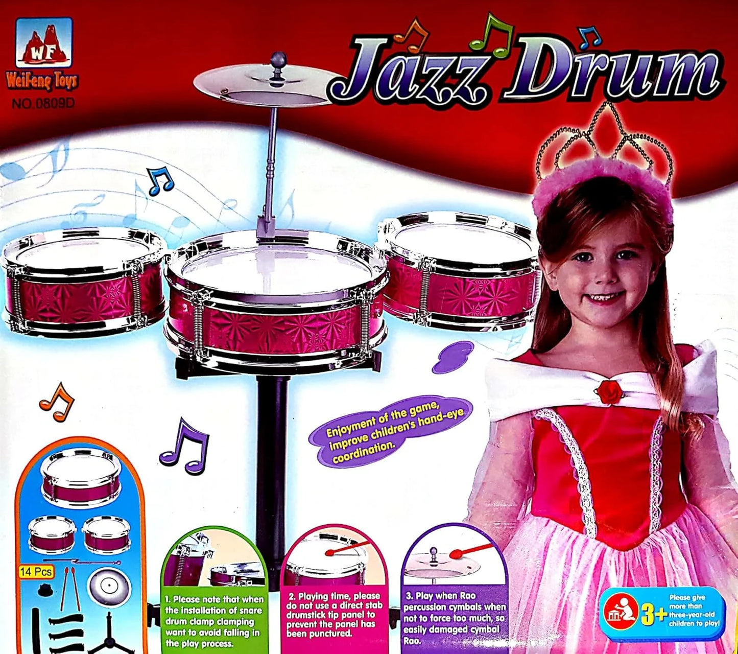 0809DR Multicolor Jazz Drum Set for Kids , Musical Drum Toy for Boys & Girls