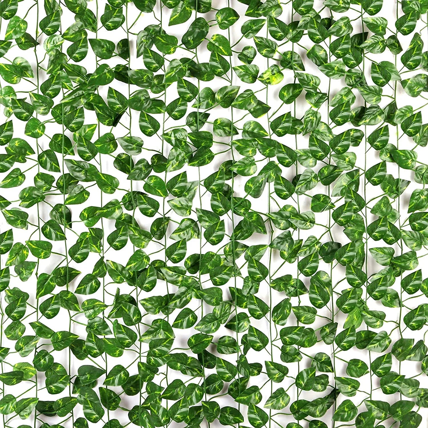 6093 (12 pcs) Artificial Money Plant Ivy Garland, Fake Vine Uv Resistant Leaves Hanging 7 ft.each