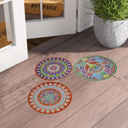 20424 { 5pcs } Multicolor Rangoli Floor Stickers Diwali Rangoli Stickers PVC Vinyl Wall Sticker Shubh Deepawali Sticker