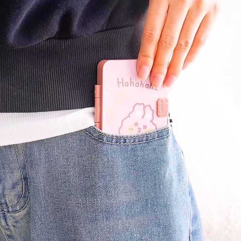 23148 Apeak Korean Portable Compact Mirror with Detachable Comb | Travel Pocket Makeup Mirror for Girls & Women