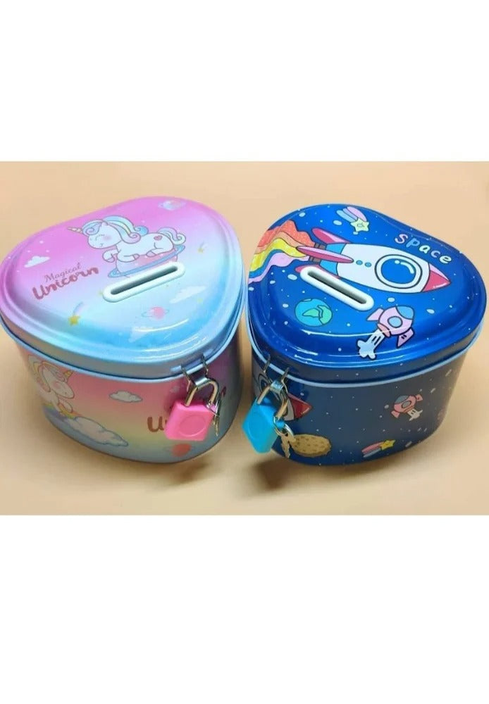 20368 Piggy Bank for Kids, Space/Unicorn Money Saving Tin Coin Bank, Birthday Return Gift for Girls and Boys