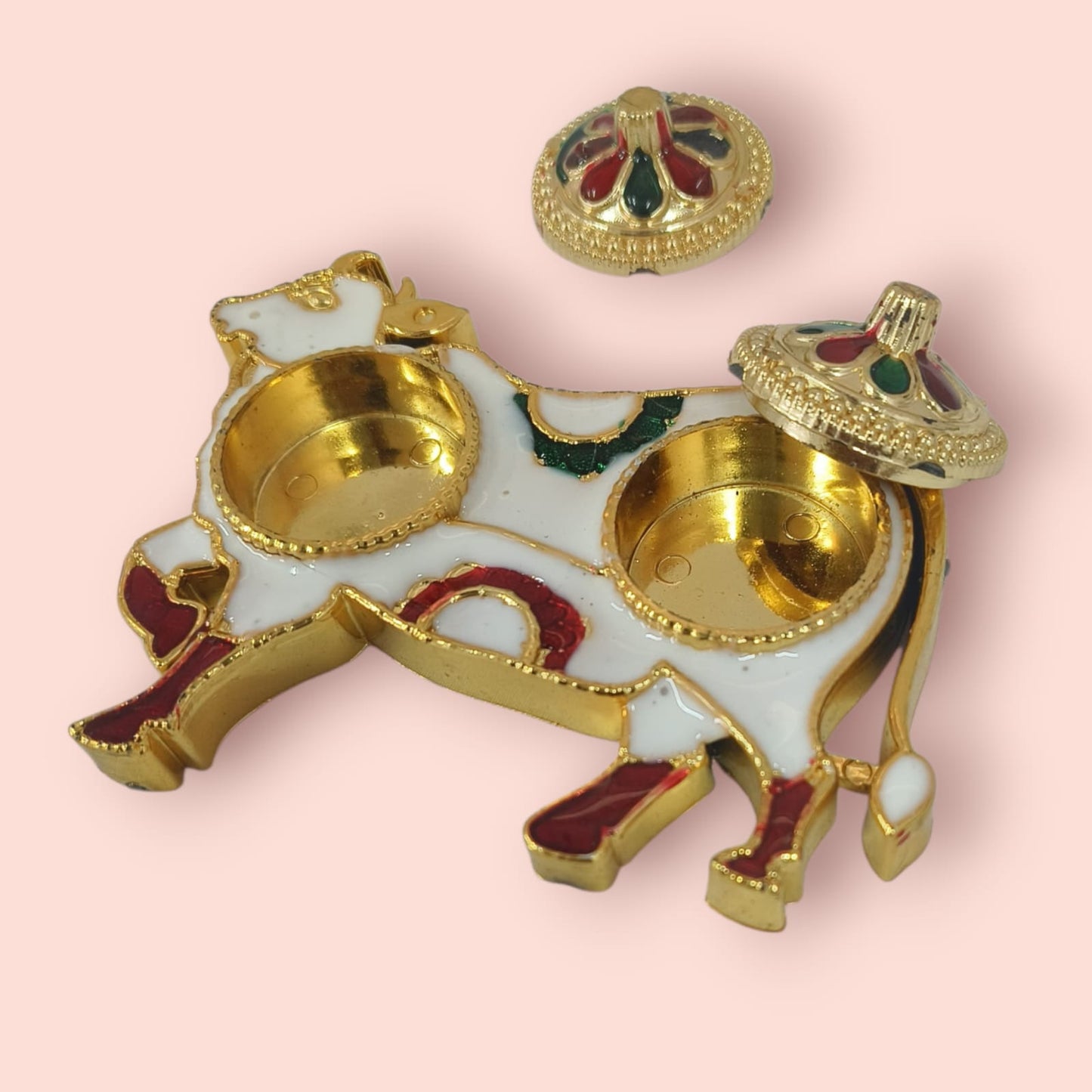11360 Haldi Kumkum White Cow Holder for Festival items