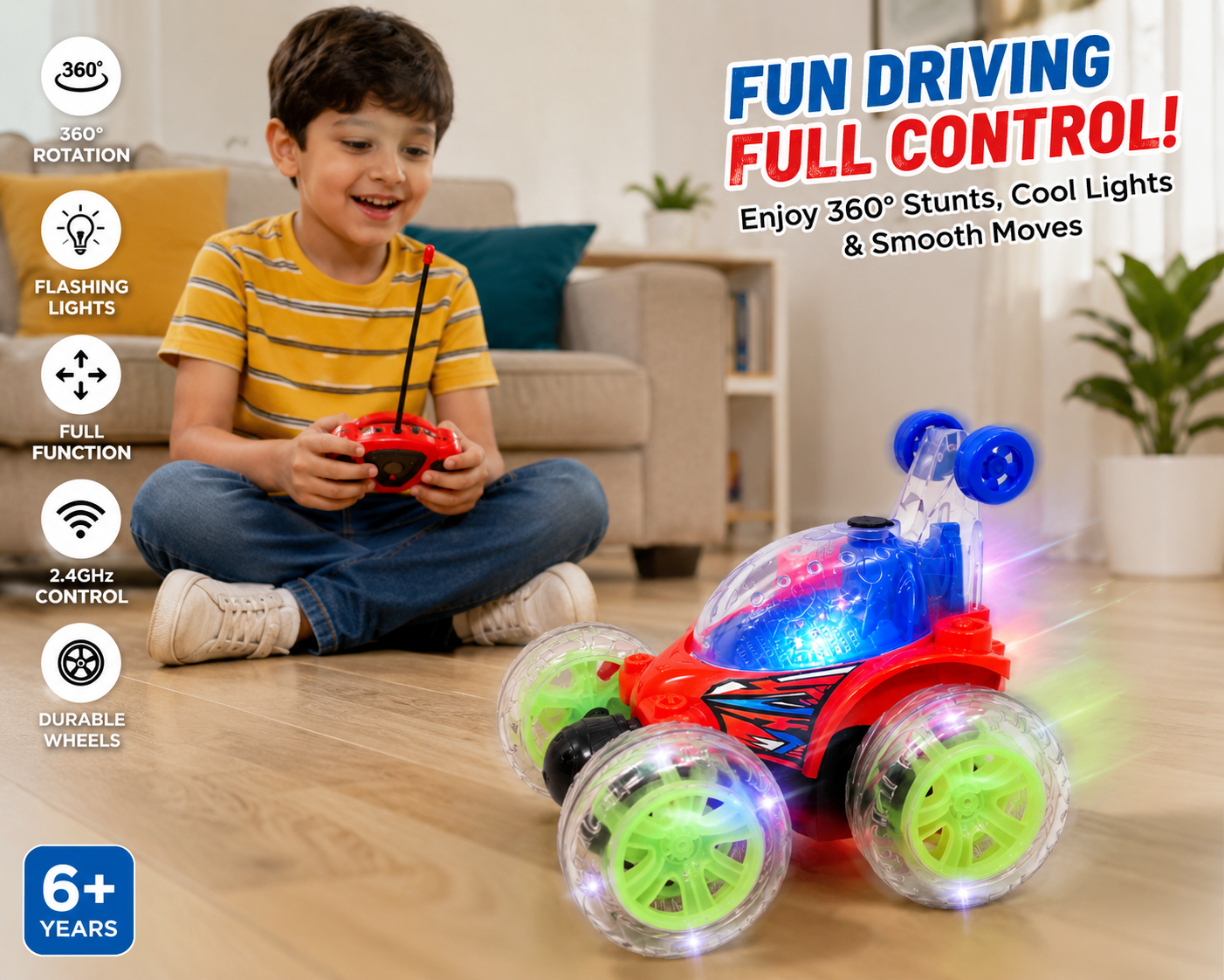 9802M  360° Stunt Remote Control Car for Kids | Double-Sided Flip RC Car with LED Lights & Music | High-Speed Racing Toy for Boys & Girls