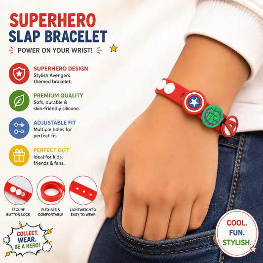 20819 Superhero Silicone Bracelet for Kids | Adjustable Cartoon Wristband | Soft Rubber Band {Random Design}