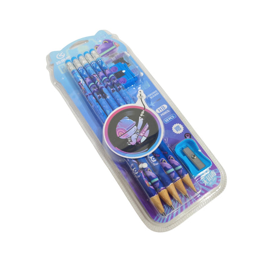 50272 School 10 Pcs Pencil with Sharpener & Eraser Set  {Random Color}