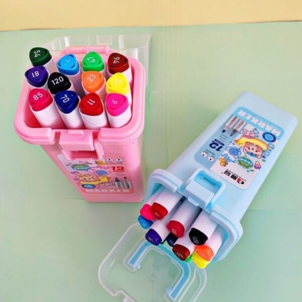 CK6779-12 {2 in 1} Marker Pens With Cute Stamp, Dual Tips Marker 12 Pen, Color Pens for Painting Coloring Drawing