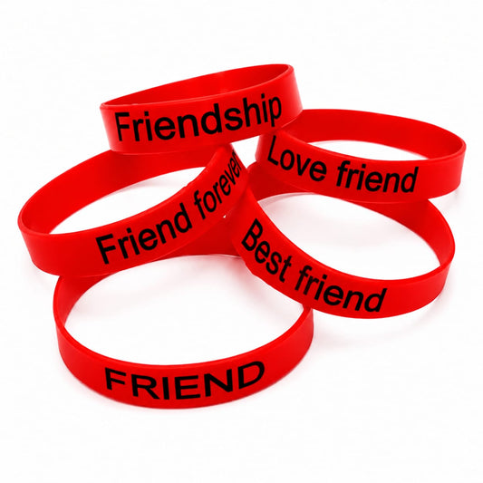 20818 {90 Pcs} Red Silicone Friendship Bands for Kids, Girls & Boys | Motivational Printed Wristbands | Stretchable Rubber Bracelets