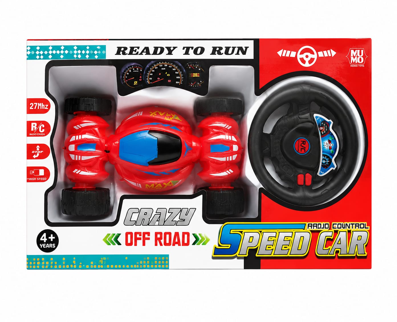LMI-8005 Remote Control Stunt Car for Kids – 360° Flipping RC Off-Road Crawler, High-Speed Electric Toy Car with Steering Wheel Controller for Boys & Girls – Red