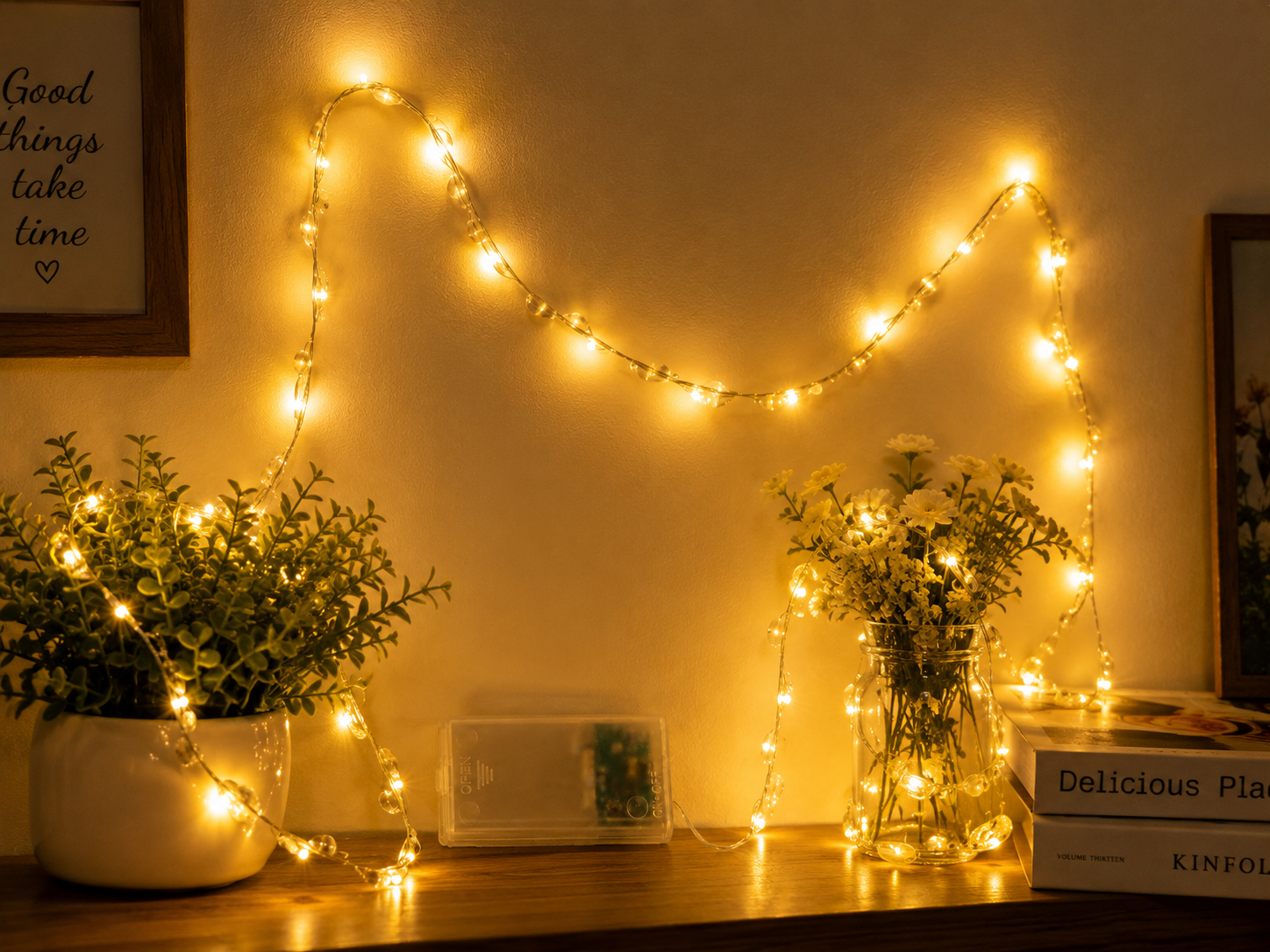 20917 Warm White LED Fairy String Lights with Battery Box | Decorative Copper Wire Lights for Home, Bedroom, Diwali & Party Décor
