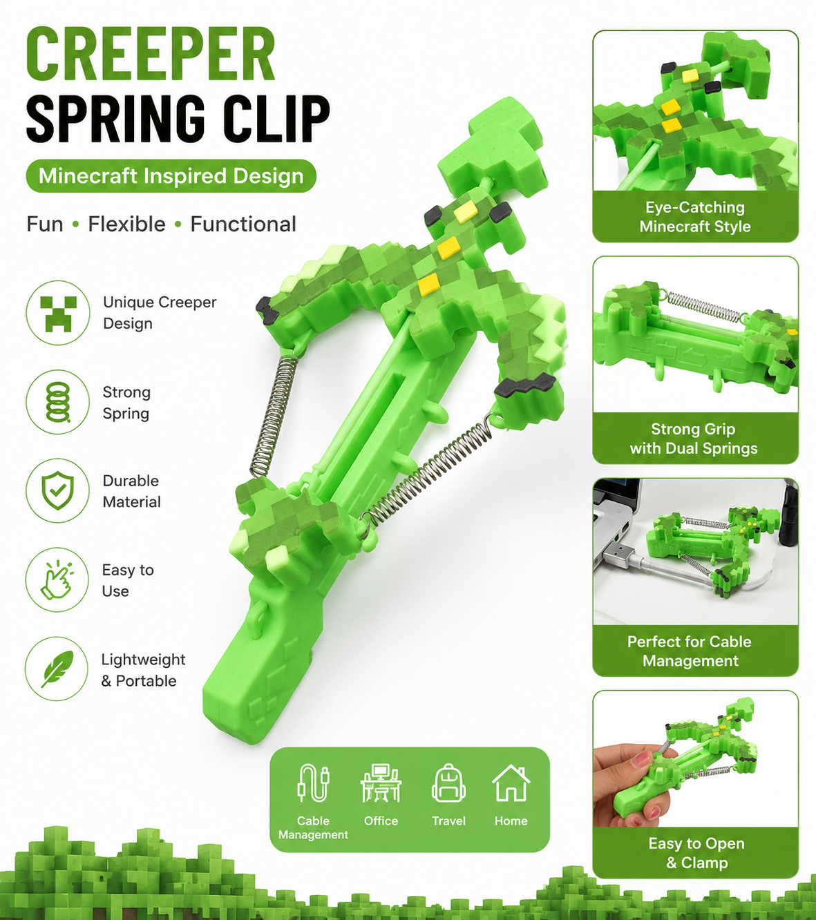 20706 Pixel Creeper Spring Crossbow Toy Launcher for Kids | Block Style Action Toy {Random Color}