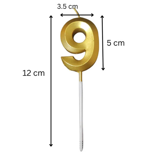 21146  {Pack of 12} Metallic Golden Colour Shiny Number 9 Candle Cake Topper, Birthday Candles