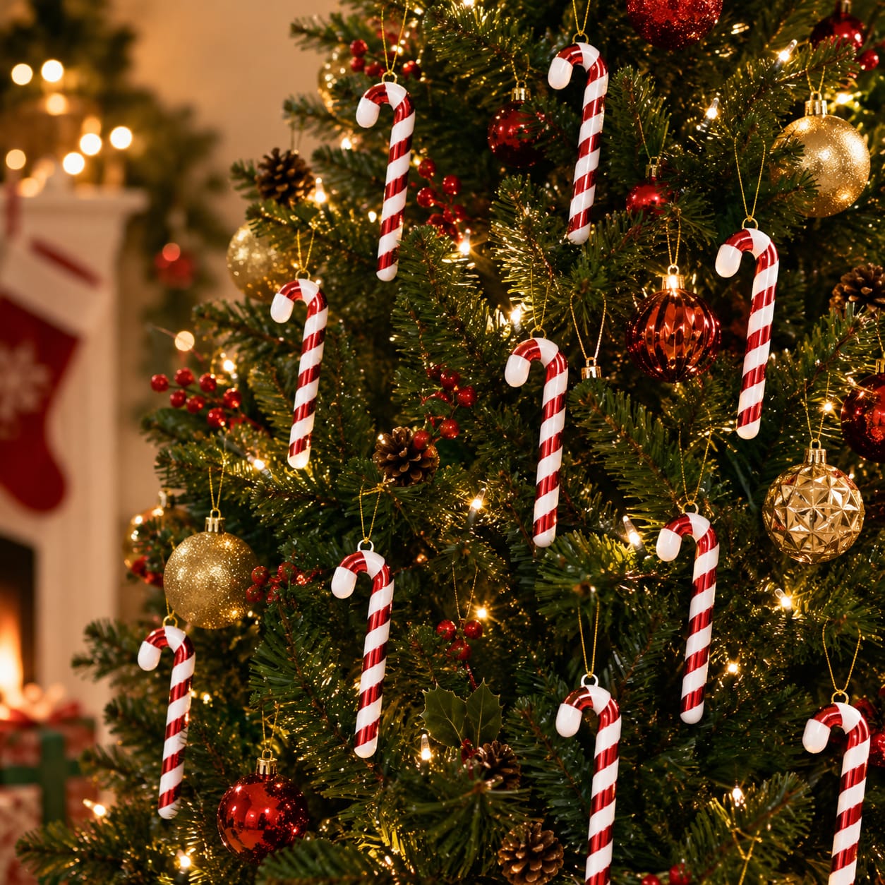 21054 (Set of 6) Christmas Candy Cane Hanging Ornament – Red & White Striped Tree Decoration