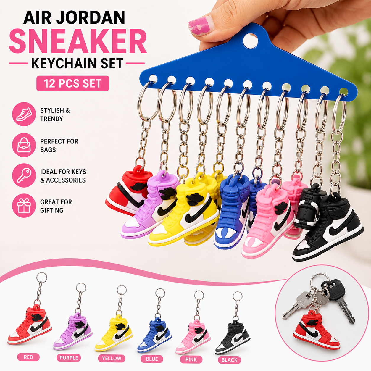 20888 {Pack of 12} Shoe Shape Keychains for Keys & Bags | Assorted Design & Color Key Ring