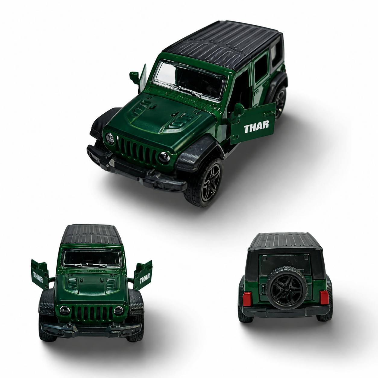 9873 Thar Die-Cast SUV Toy Car – 1:32 Scale Metal Jeep Model with Pull-Back Action & Opening Doors {Random Color}