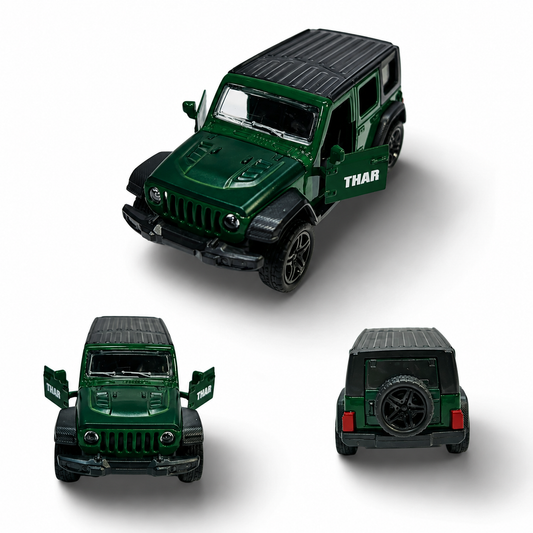 9873 Thar Die-Cast SUV Toy Car – 1:32 Scale Metal Jeep Model with Pull-Back Action & Opening Doors {Random Color}