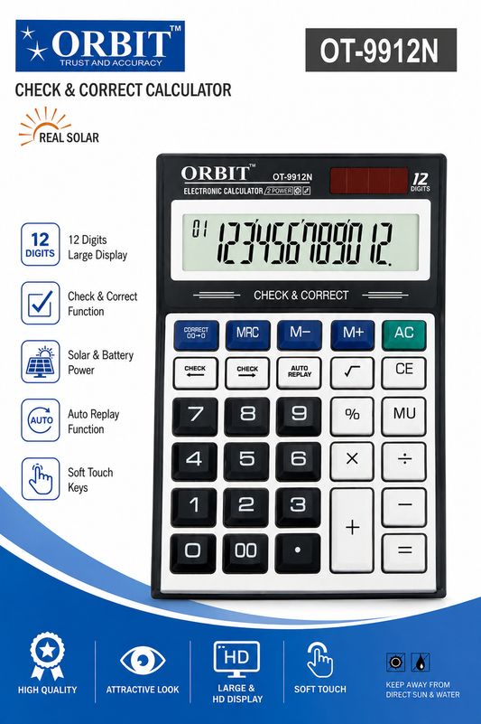 OT-9912N Electronic Calculator, Large Display, Dual Power Calculator