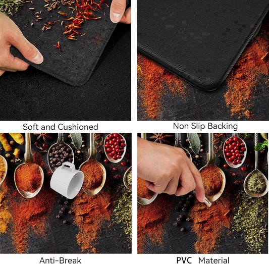 20502 Spice Cooking Kitchen Rugs Set of 2 Anti-Fatigue 0.4 Inches Thick Spices Colorful Kitchen Floor Mats Washable Rug Comfort Standing Waterproof Non Slip Mat for Kitchen Sink (17.3" x 28" + 17.3" x 47")