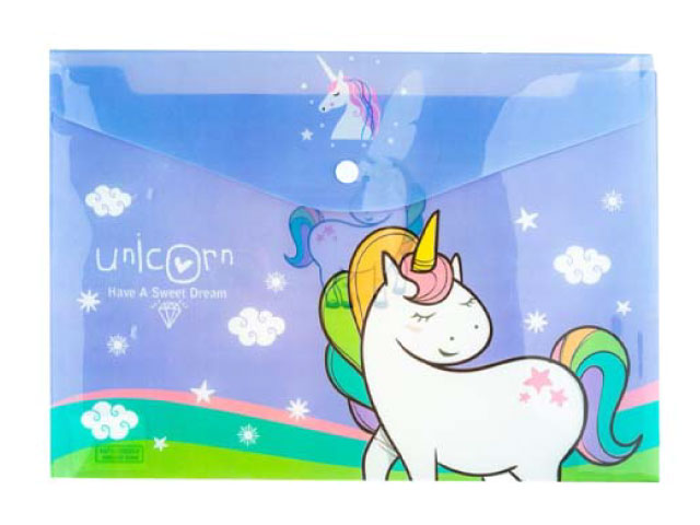 20474  {12 Pcs} Documents File Storage Bag with Snap Button Closer A4 Unicorn Theme File Folder Button Closer File,Document File/Folder Unicorn Folder Birtday Return Gift