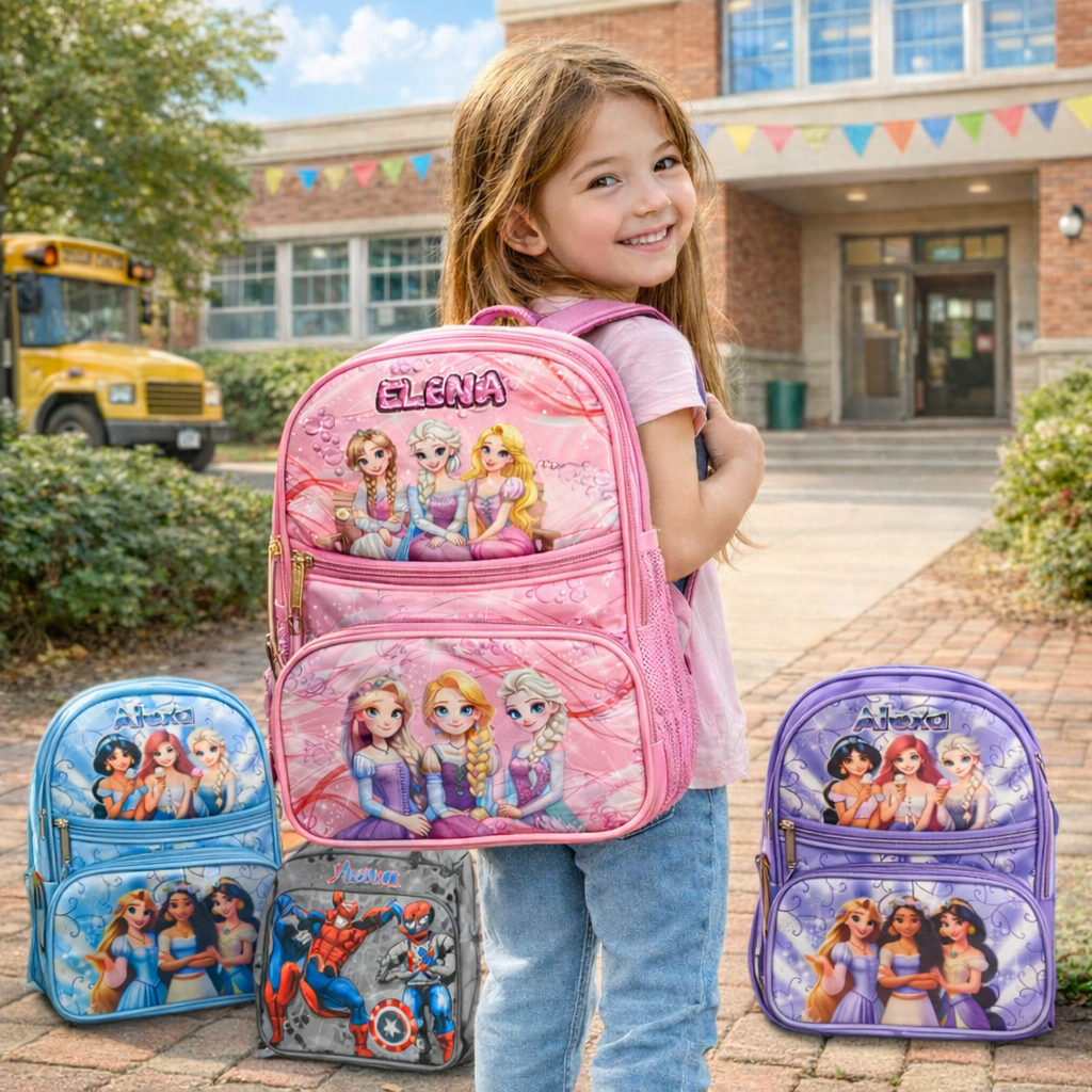 20412 Cartoon Best Stylish Waterproof Casual Picnic Tuition School Bag Backpack for Children Boys And Girls For {5 Compartment} Size= 37*28*23 Cm {Random Color}