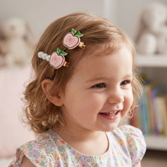 20615 Apple Hair Clips with 1 heart clip  Accessories for Girls Women Gift {Random Color}
