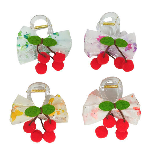 20620 Style Hair Clutcher  with Cherry Pom Poms, Girls Hair Accessory {Random Color}