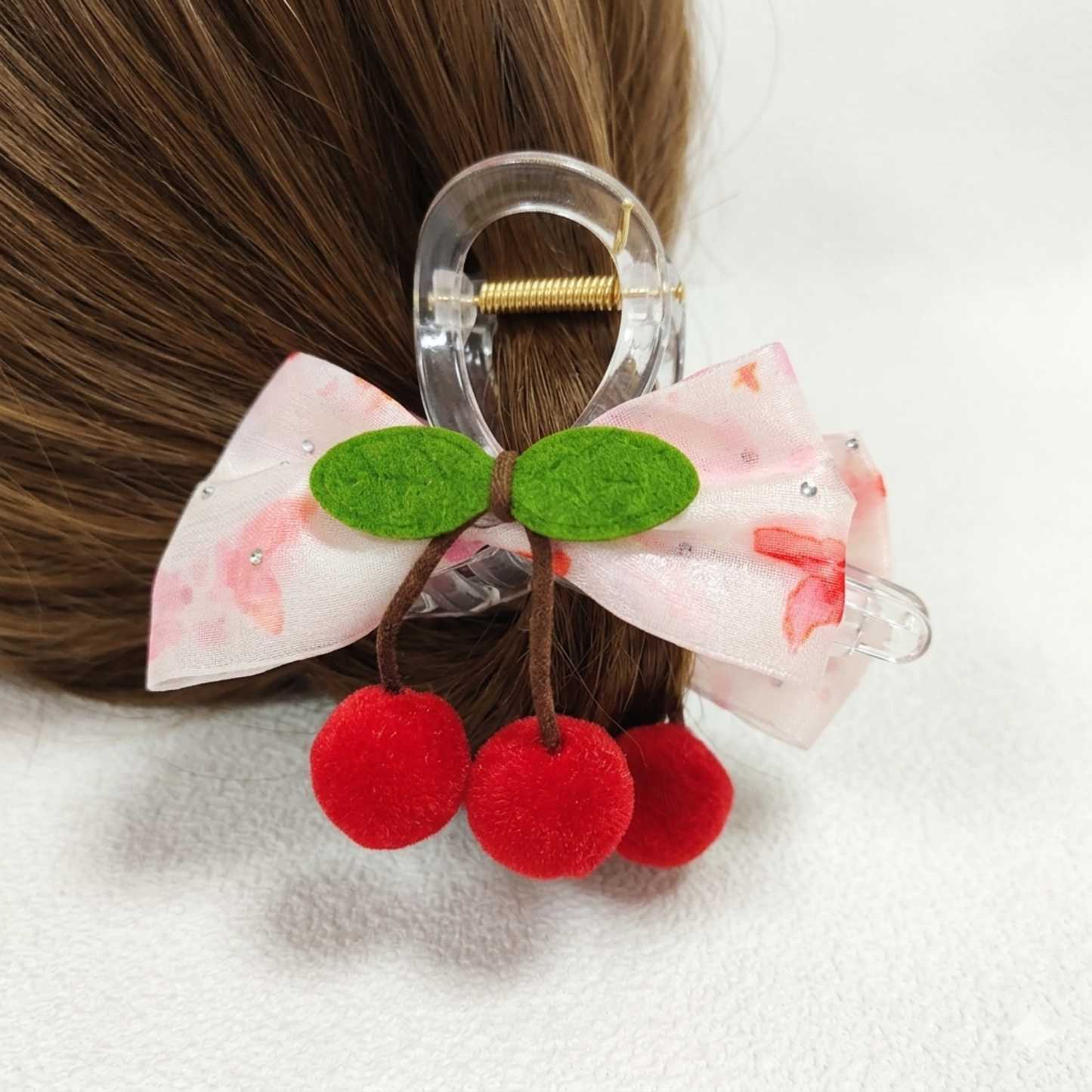 20620 Style Hair Clutcher  with Cherry Pom Poms, Girls Hair Accessory {Random Color}