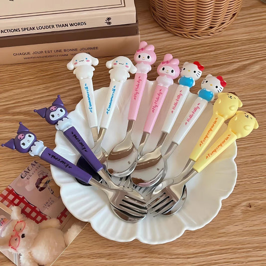 1235 Cute Spoon & Fork Combo with Storage Case, 7.87 inch {1 Pair} Random Design and color