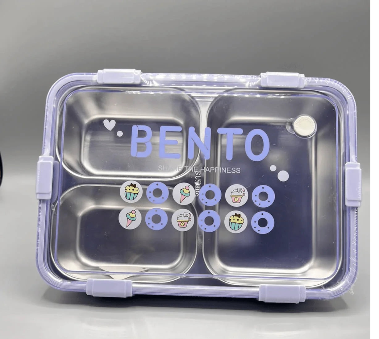 GBR-755   3 Compartment Steeliness Lunch box for Kids {Random Color}