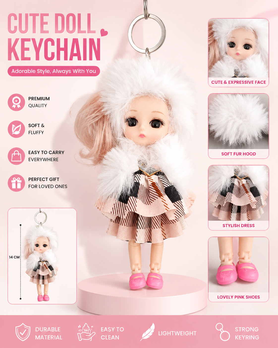 20708 Folding Cute Baby Doll Hanging Keychain {Random Color}