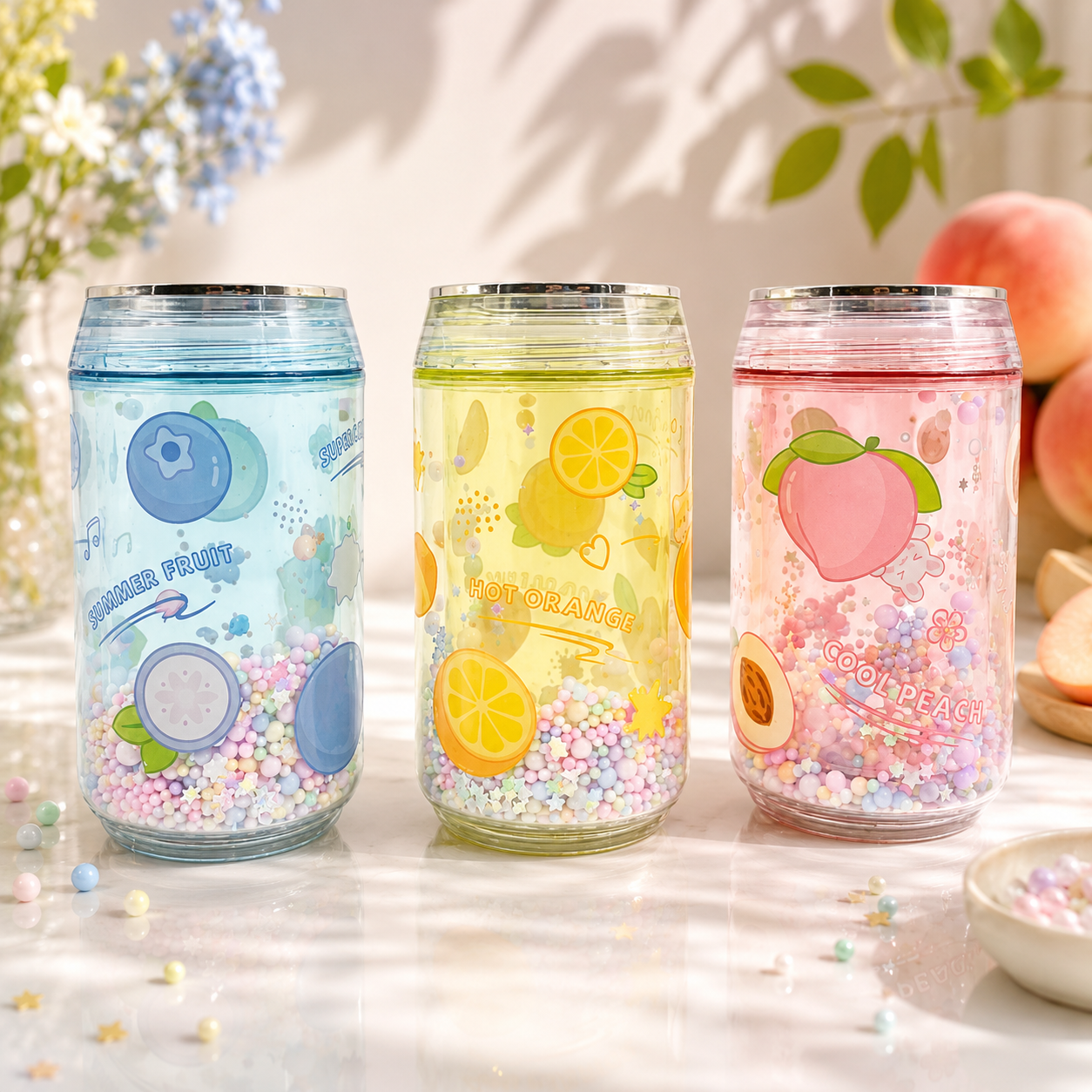8357 Water Bottle Magic Ice Cold Bottle Cute Crushed Ice Gel Refrigerated Bottle Transparent Coffee Juice Milk Tea Drink {Random Color}