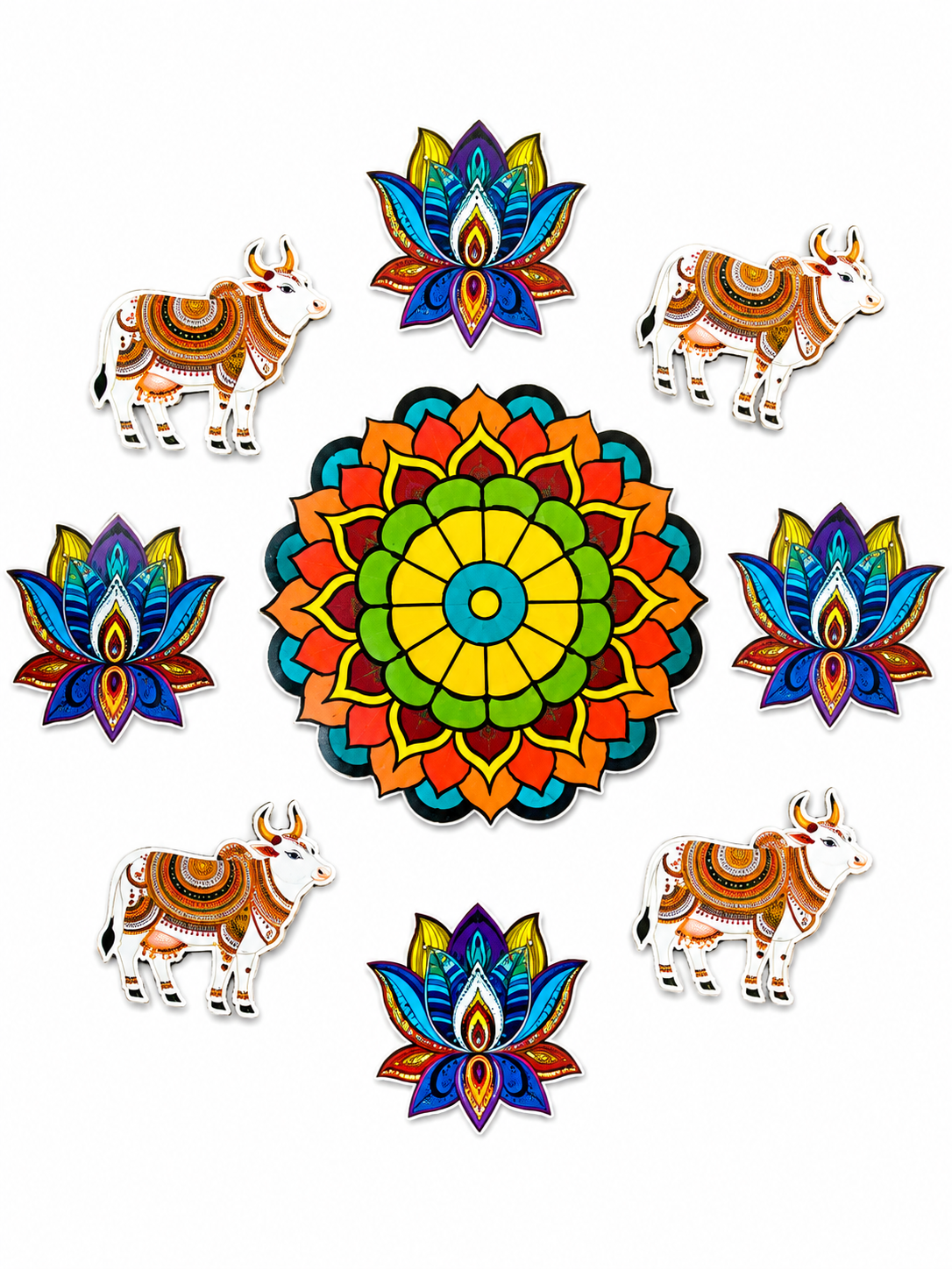 31120 Random Design DIY MDF Rangoli & Wall Decor Craft Kit – Multi-Design - Lotus Mandalas, Kalash Motifs, Paisley (Kalka) Shapes & Sunburst Cutouts | Wooden Art & Craft Bases for Painting, Resin Art, Mandala Art, Diwali Decoration & Home Decor
