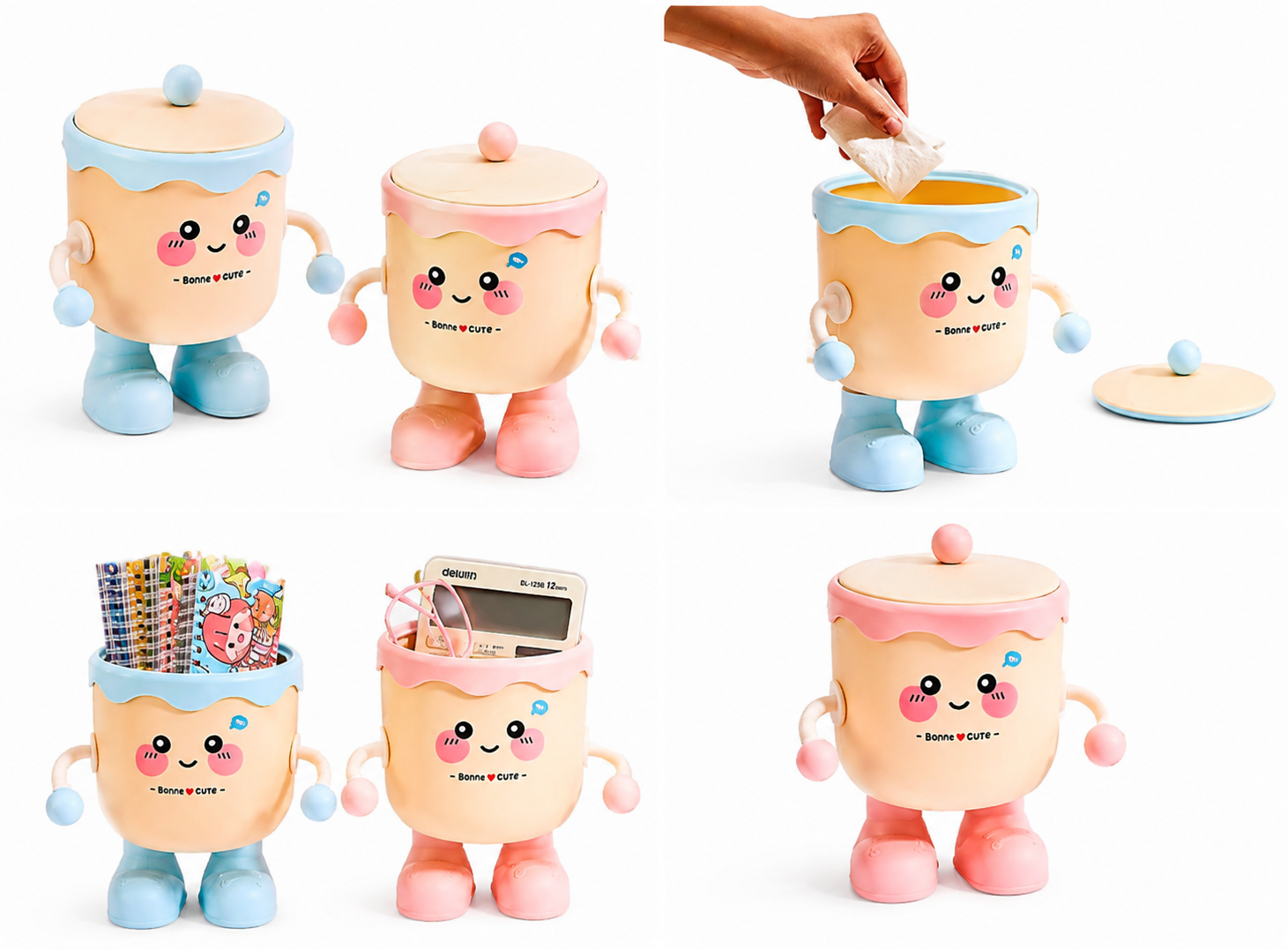 21182 Cute Cartoon Storage Box with Lid & Detachable Legs | Kawaii Plastic Organizer for Toys, Stationery, Snacks & Desk Accessories