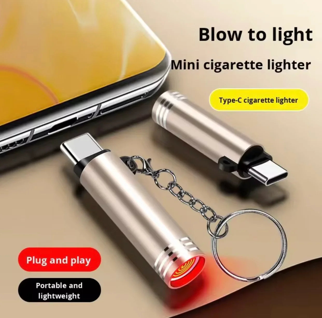 20496 Type-C Electric Lighter for Phone | USB No-Flame Mini Pocket Cigarette Lighter | Compatible with Type-C Power Outlet | Windproof Flameless Lighter Keychain {Multicolor}