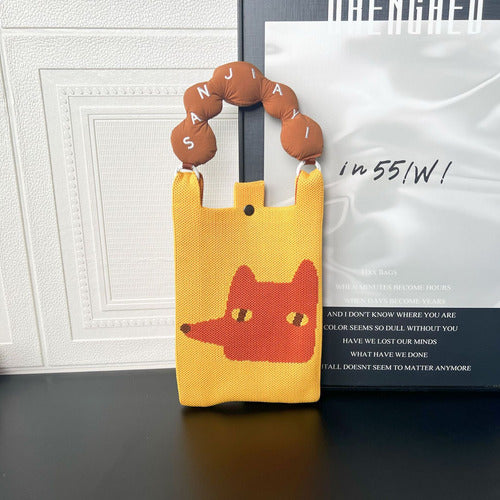 20484 Kosoul New fashion shoulder bag mini knitted mobile phone bag Korean version versatile small portable change bag messenger bag Cute animals {Random Design}